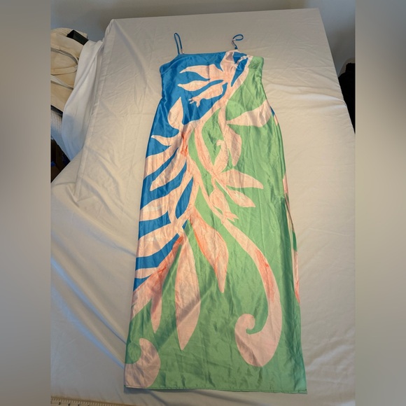 NWOT MILLY Floral Satin Maxi Slip Dress Blue Green Size 8 - Picture 8 of 12